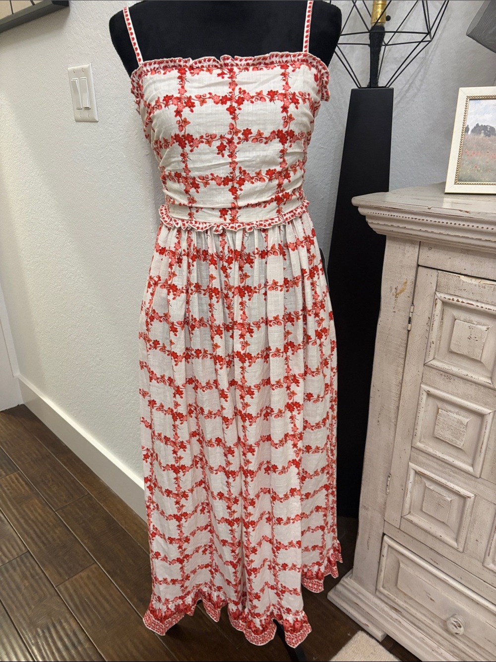 Max Studio Red Floral Smocked Maxi Dress